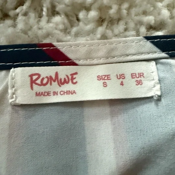 ROMWE Navy and White Striped V-Neck Blouse - Picture 6 of 6